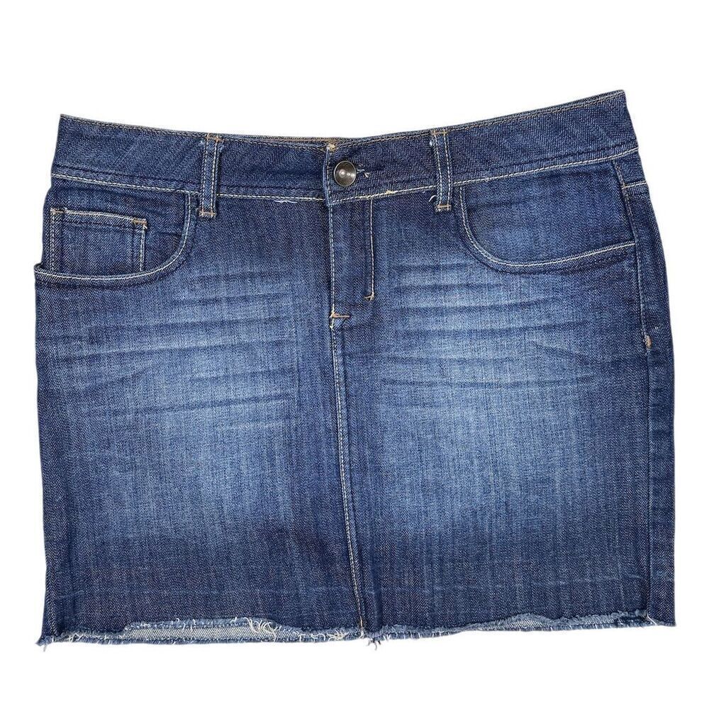 Apt. 9 Women's Blue Denim Mini Skirt Raw Hem Casual Pockets